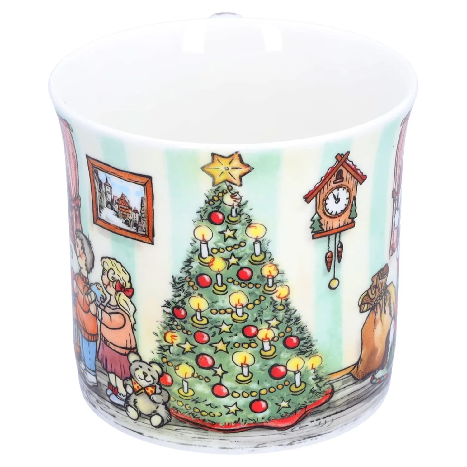 Tischdeko-Porzellan-Tasse "Weihnachtsmann und seine Schätze"