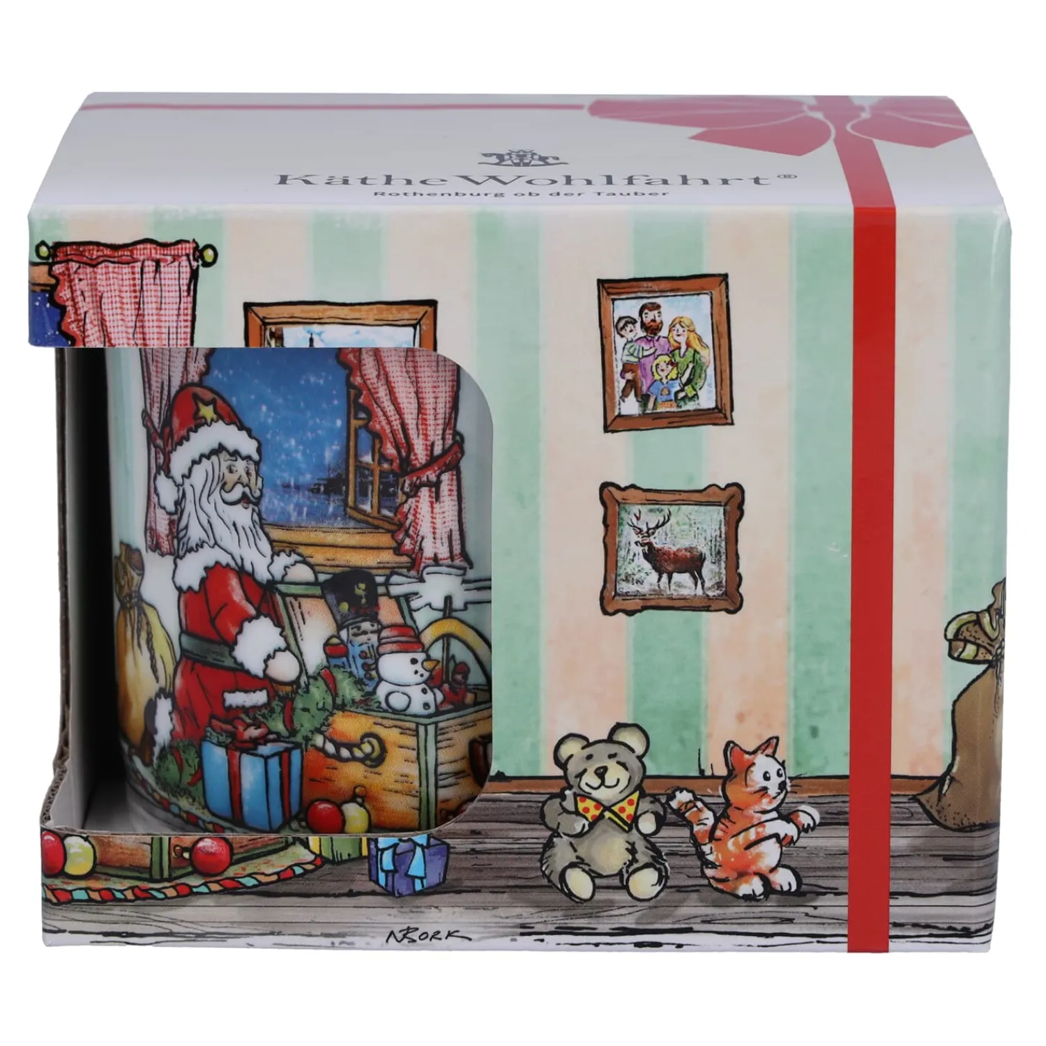 Tischdeko-Porzellan-Tasse "Weihnachtsmann und seine Schätze"