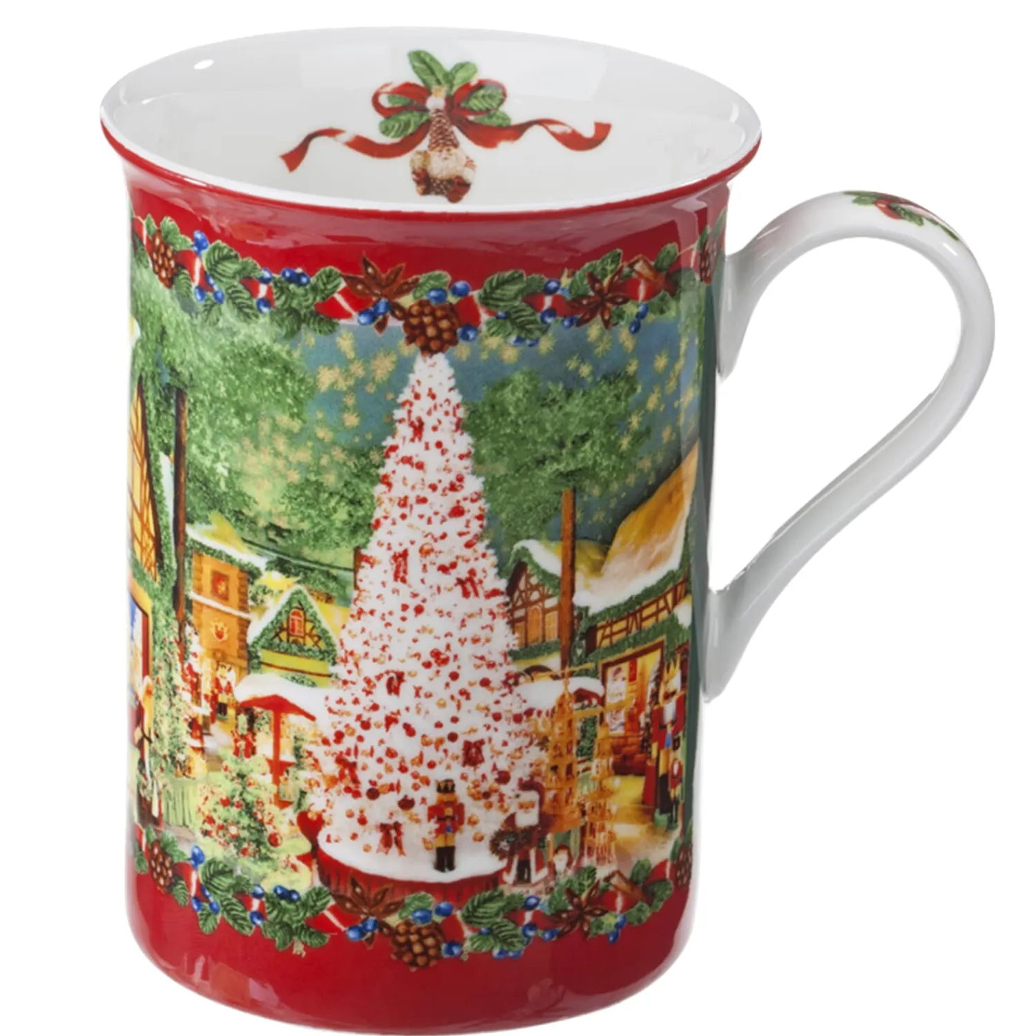 Tischdeko-Porzellan-Tasse "Weihnachtsdorf", rot