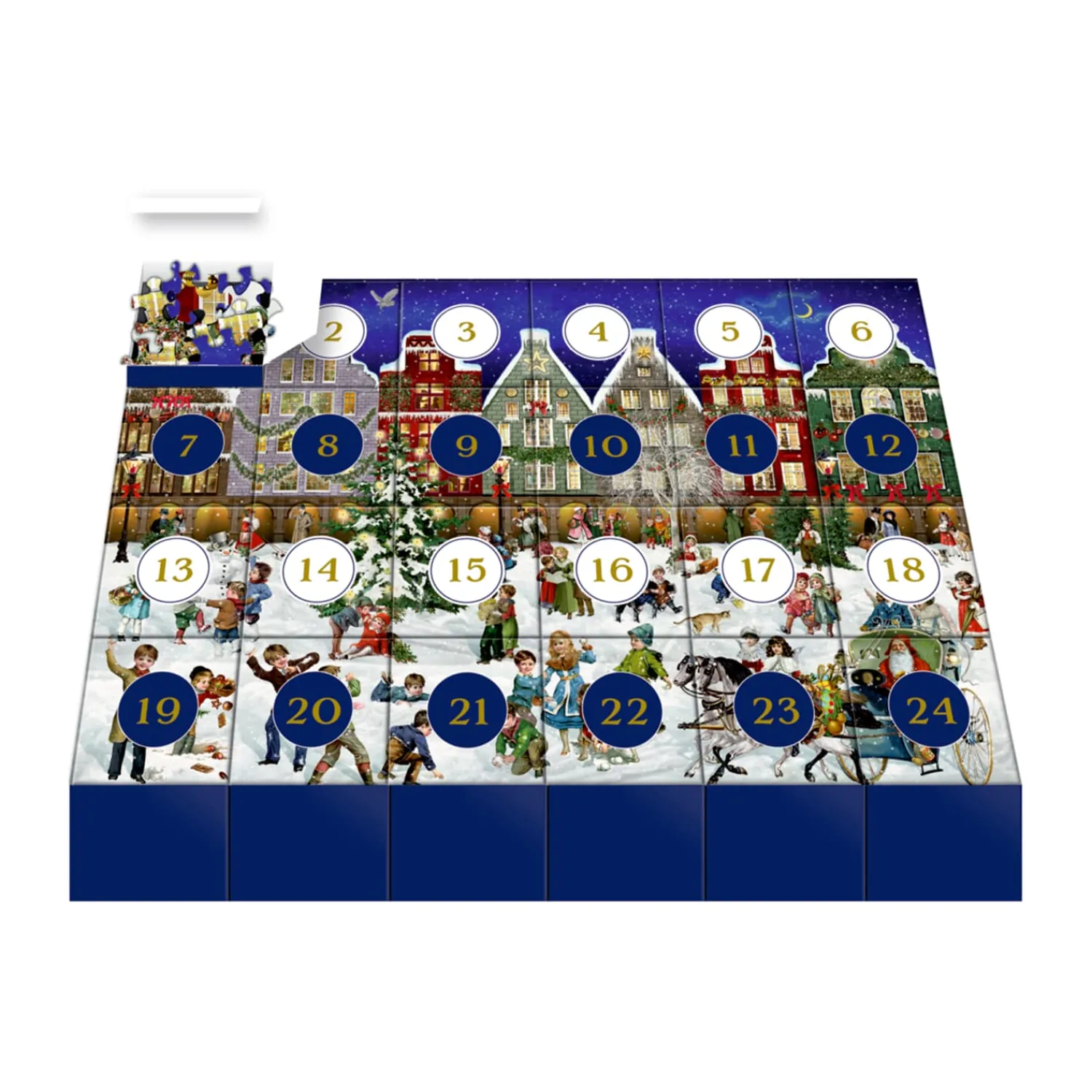 Spielzeug|Adventsdeko & Kalender-Puzzle-Adventskalender "Winterabend in der Stadt"