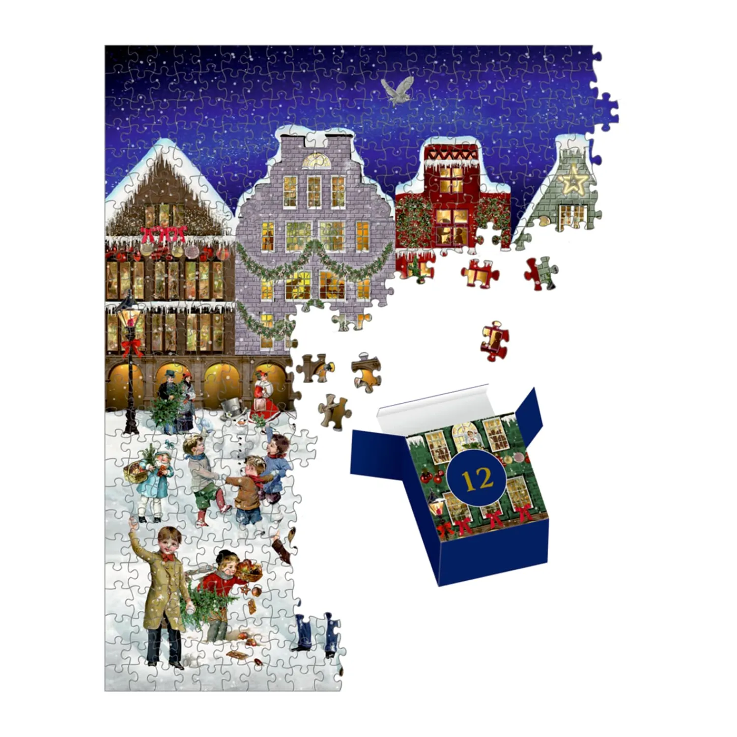 Spielzeug|Adventsdeko & Kalender-Puzzle-Adventskalender "Winterabend in der Stadt"