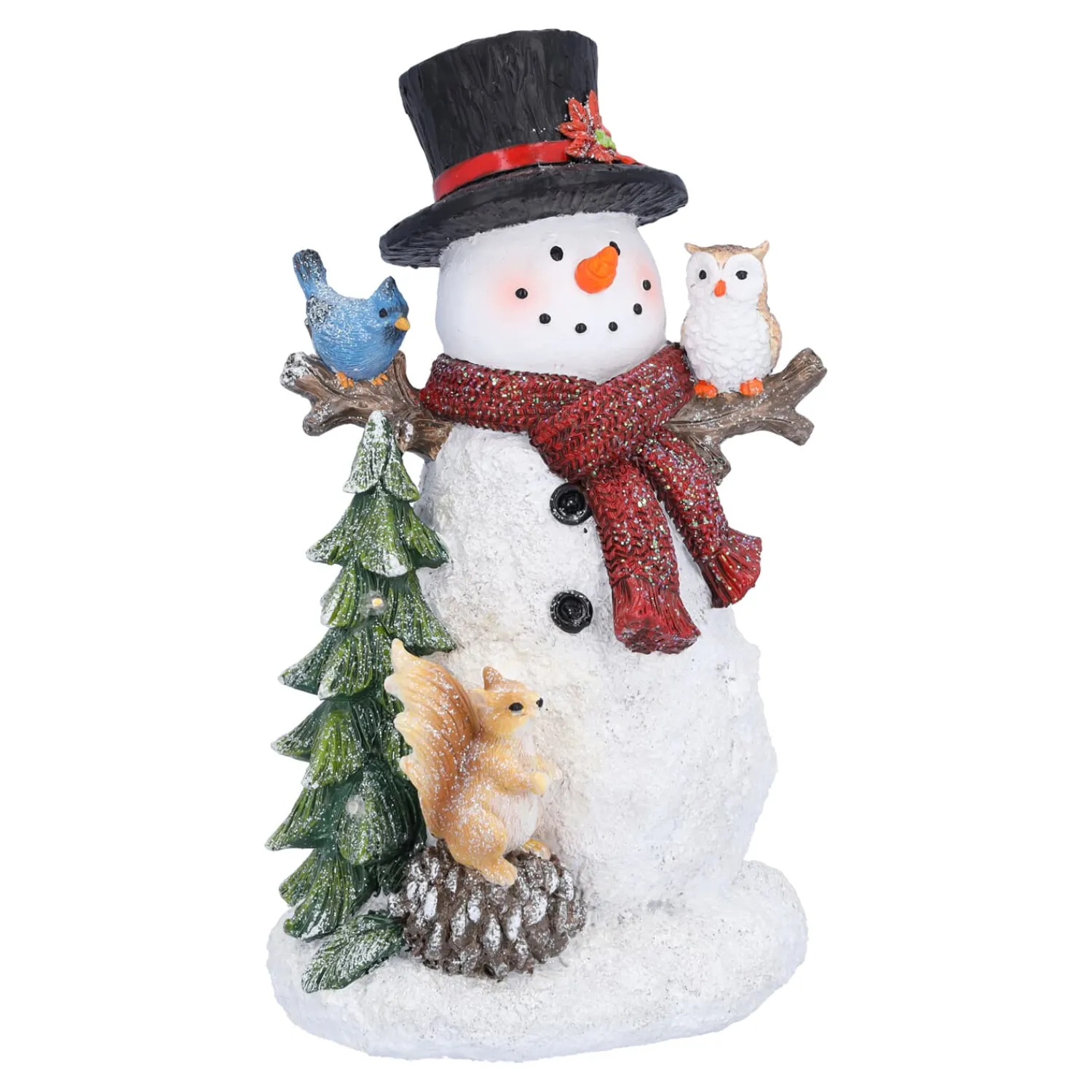 Standfiguren-Schneemann mit Eule und Eichhörnchen, LED