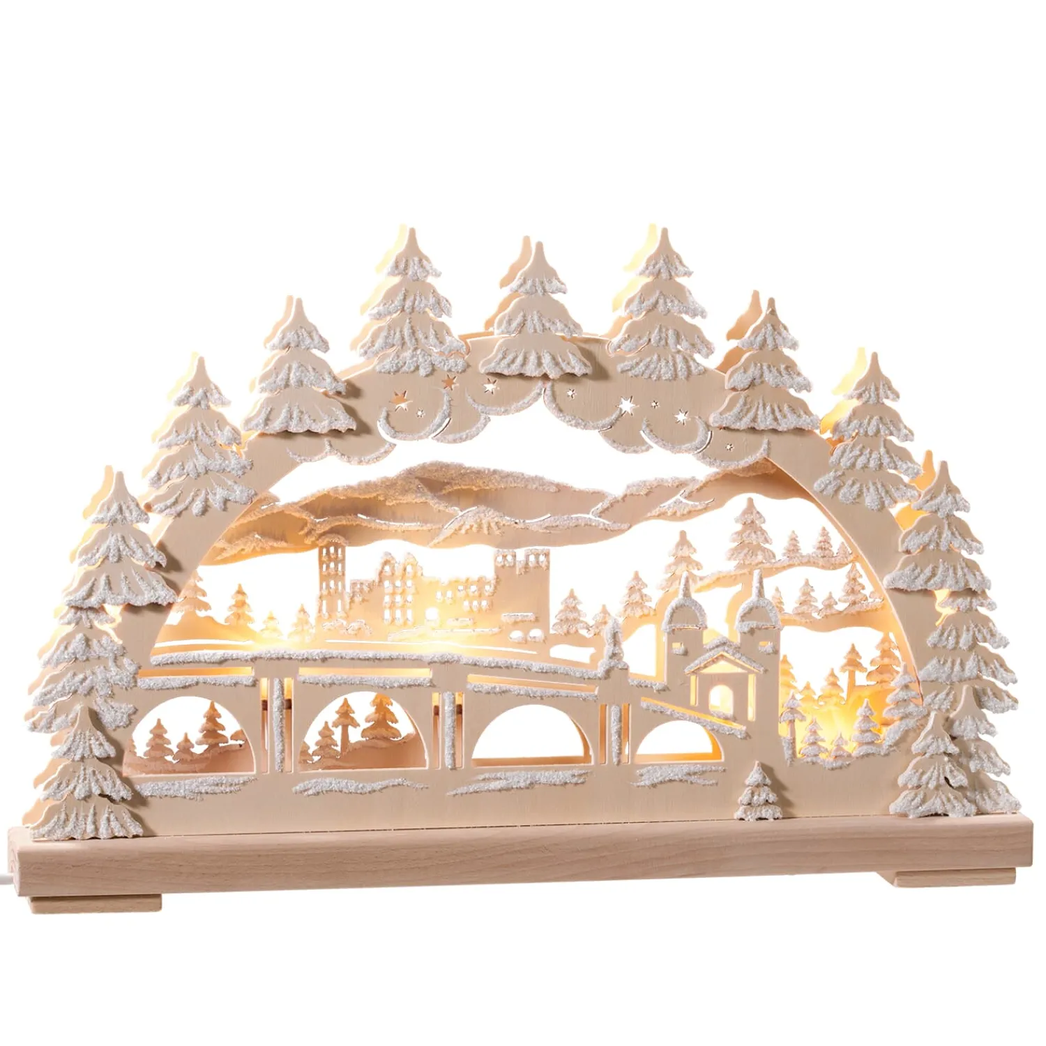 RATAGS Holzdesign Schwibbogen Weihnachten-Schwibbogen "Heidelberg im Winter", 230 V mit USB A-Anschluss