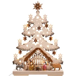 Käthes Original Schwibbogen Weihnachten-Schwibbogen "Heilige Familie", 230V mit USB A-Anschluss