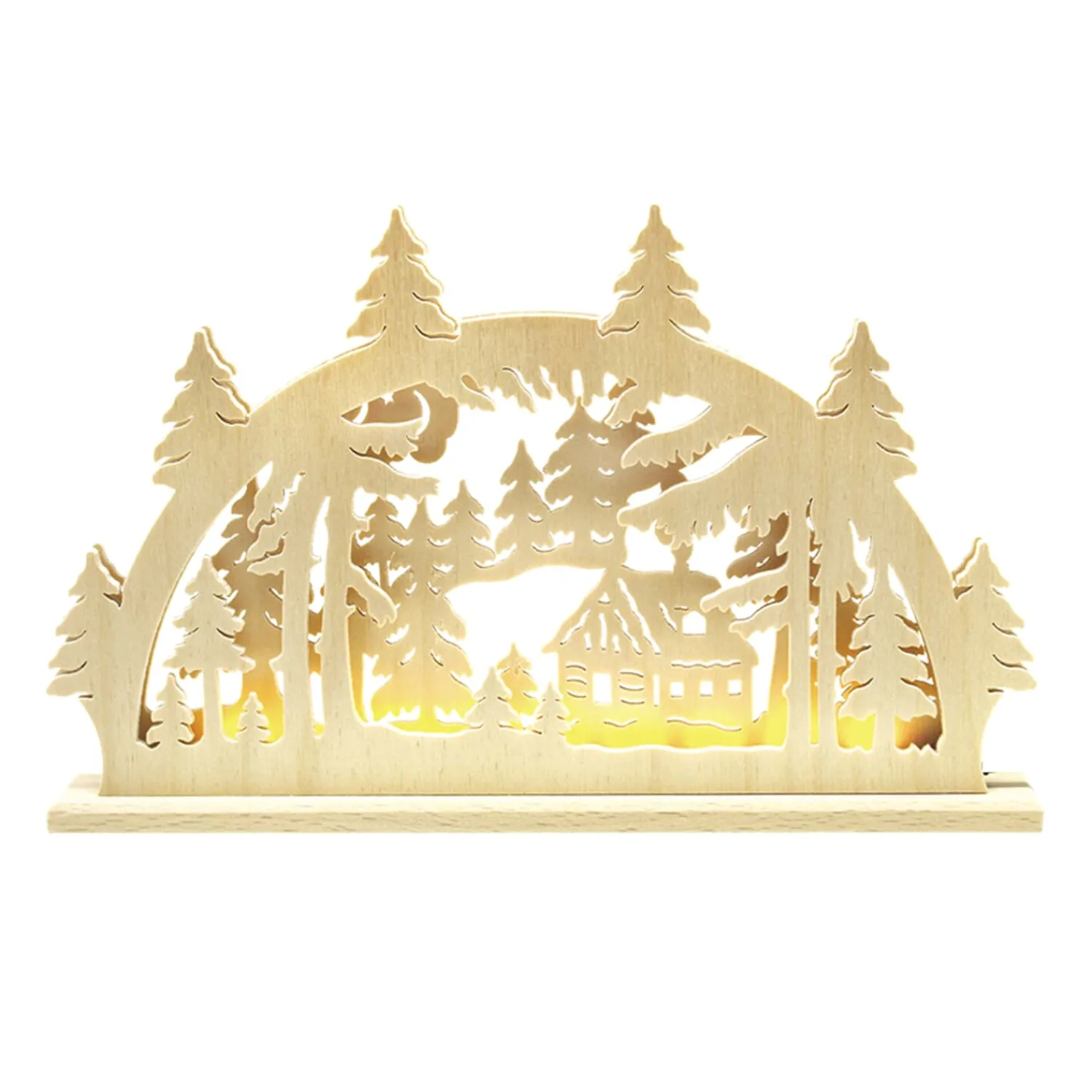 RATAGS Holzdesign Schwibbogen Weihnachten-Schwibbogen "Kleines Waldhäuschen", 230V mit USB A-Anschluss