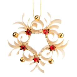 Christbaumschmuck Holz-Stern mit roten Steinen