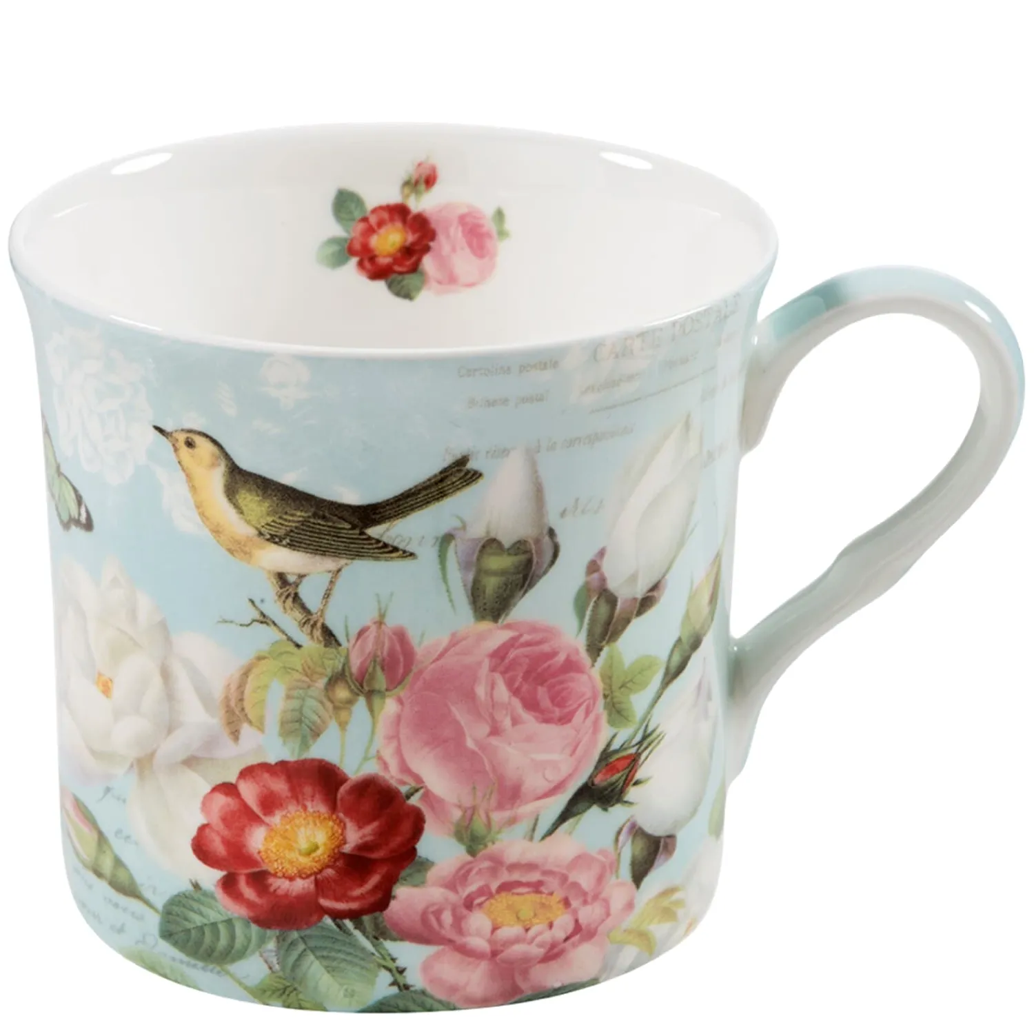 Tischdeko-Tasse Rosen/Vogel