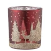 Kerzen & Teelichthalter-Teelichtglas "Hirsche im Wald" rot, 10 cm