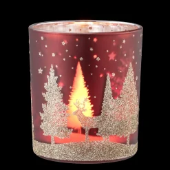 Kerzen & Teelichthalter-Teelichtglas "Hirsche im Wald" rot, 10 cm