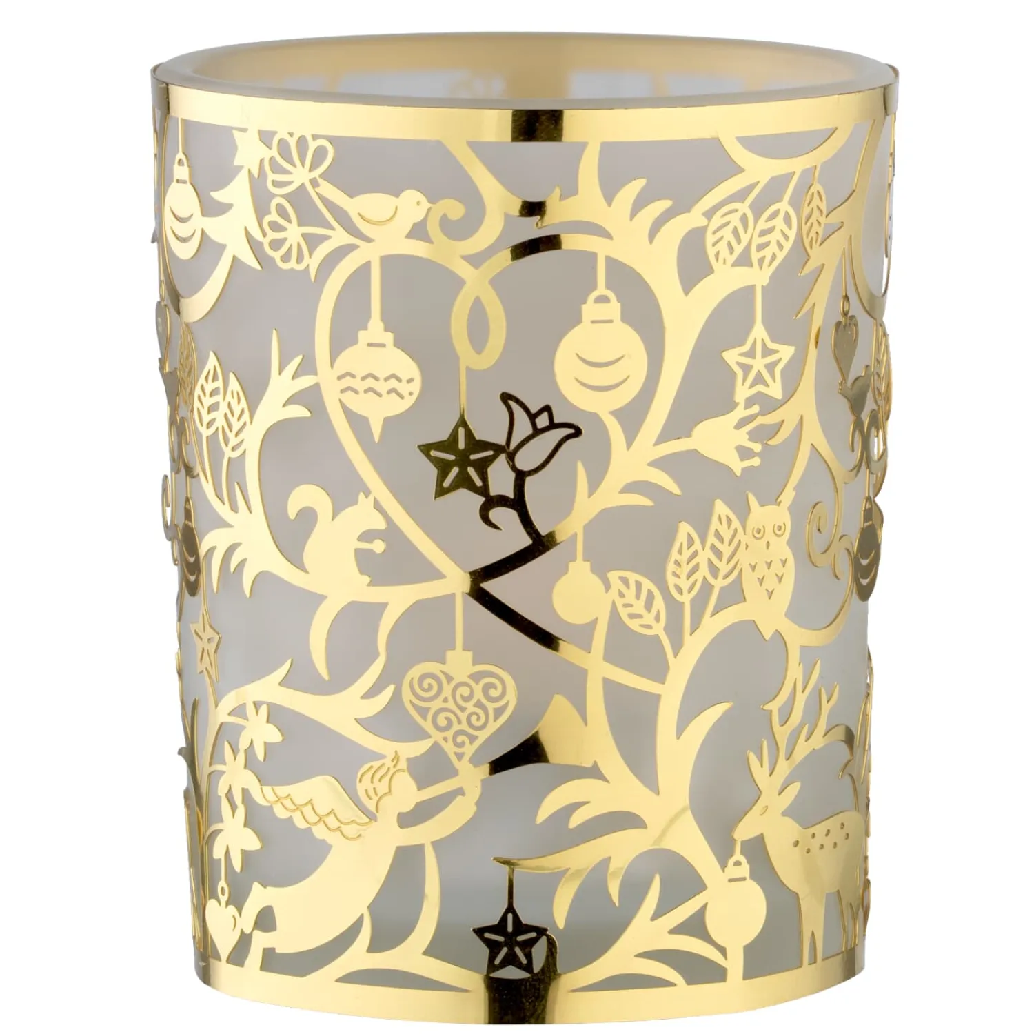 Kerzen & Teelichthalter-Teelichtglas "Waldweihnacht" gold