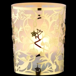 Kerzen & Teelichthalter-Teelichtglas "Waldweihnacht" gold