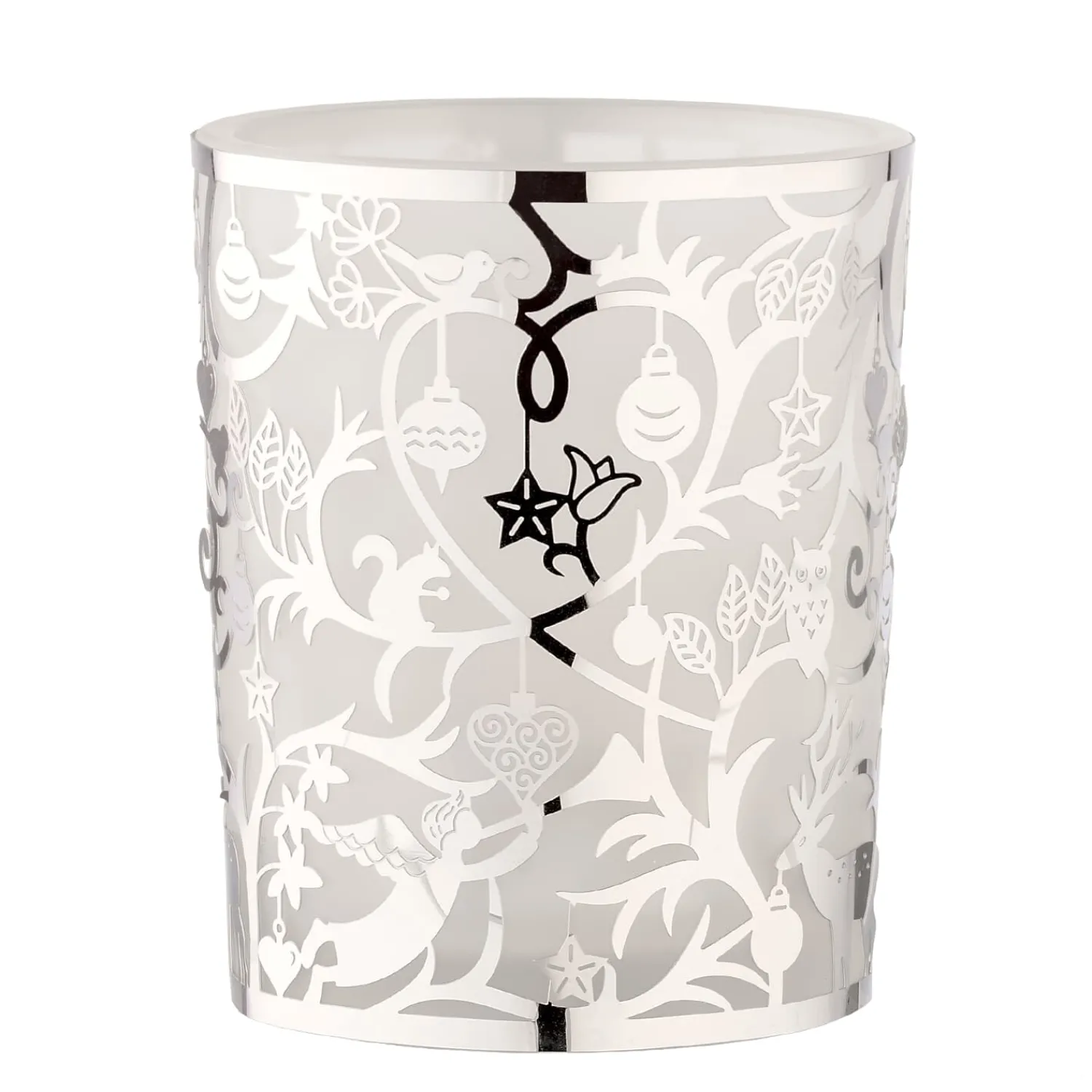 Kerzen & Teelichthalter-Teelichtglas "Waldweihnacht", silber