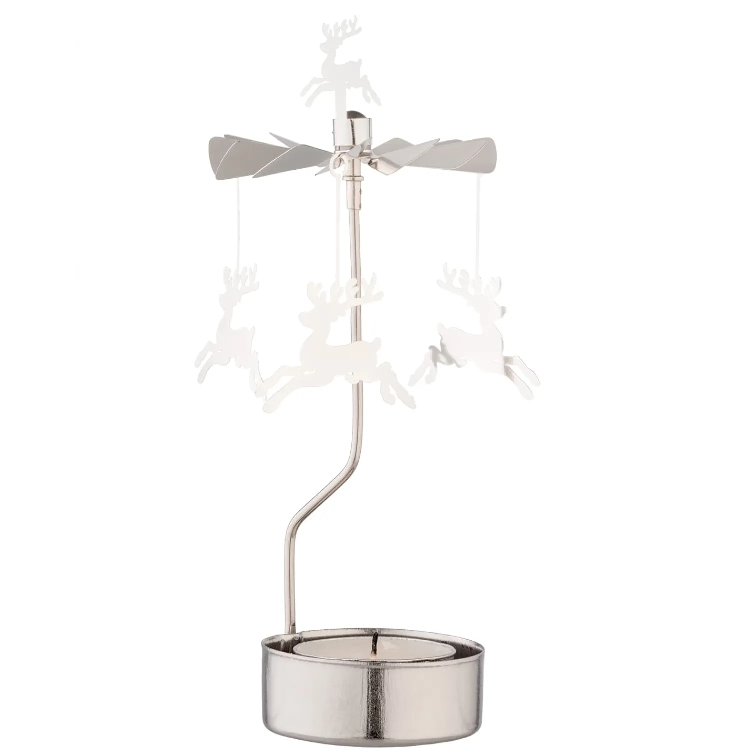 Kerzen & Teelichthalter|Weihnachtspyramiden-Teelicht-Karussell "Rentiere", silber