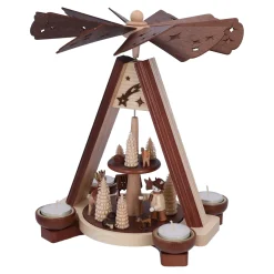 HODREWA Weihnachtspyramiden-Teelicht-Pyramide "Jäger im Wald"