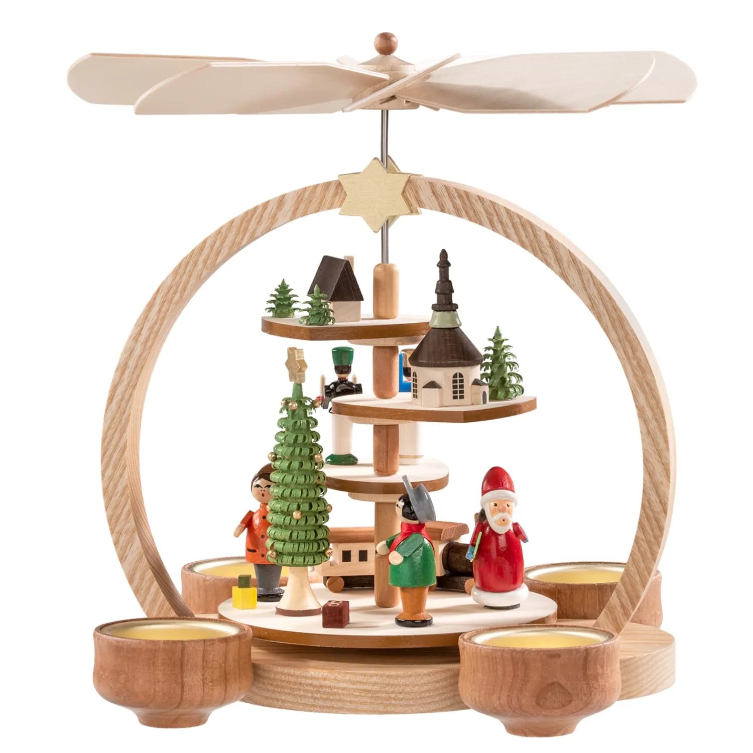 Weihnachtspyramiden-Teelicht-Pyramide Weihnachtsmann im Dorf