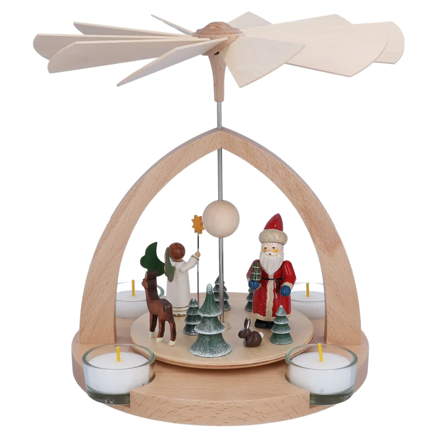 Weihnachtspyramiden-Teelicht-Pyramide "Weihnachtsmann mit Engel"