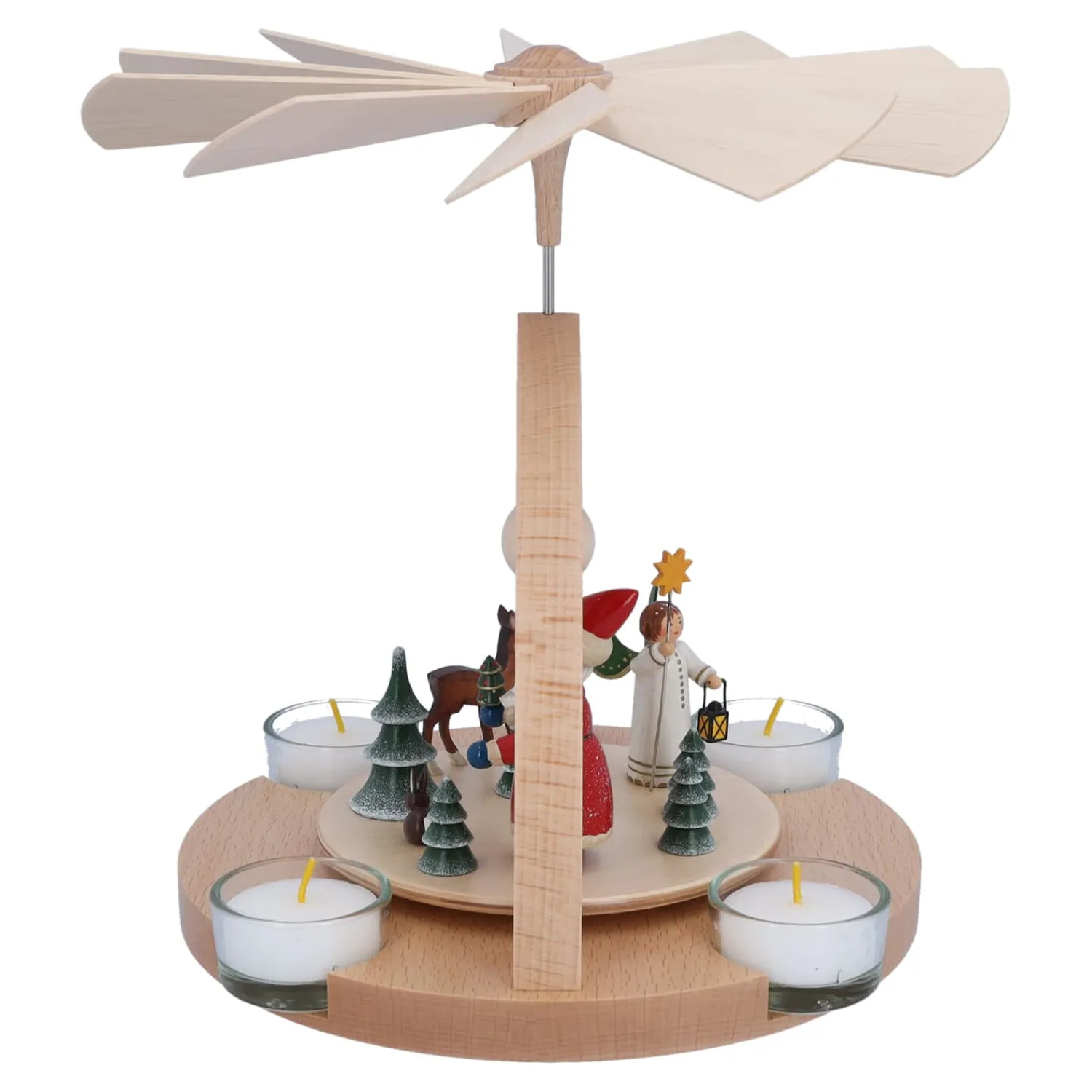 Weihnachtspyramiden-Teelicht-Pyramide "Weihnachtsmann mit Engel"