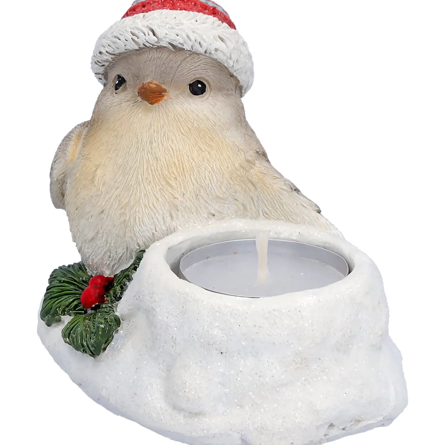 Standfiguren|Kerzen & Teelichthalter-Vogel mit roter Mütze, Teelichthalter