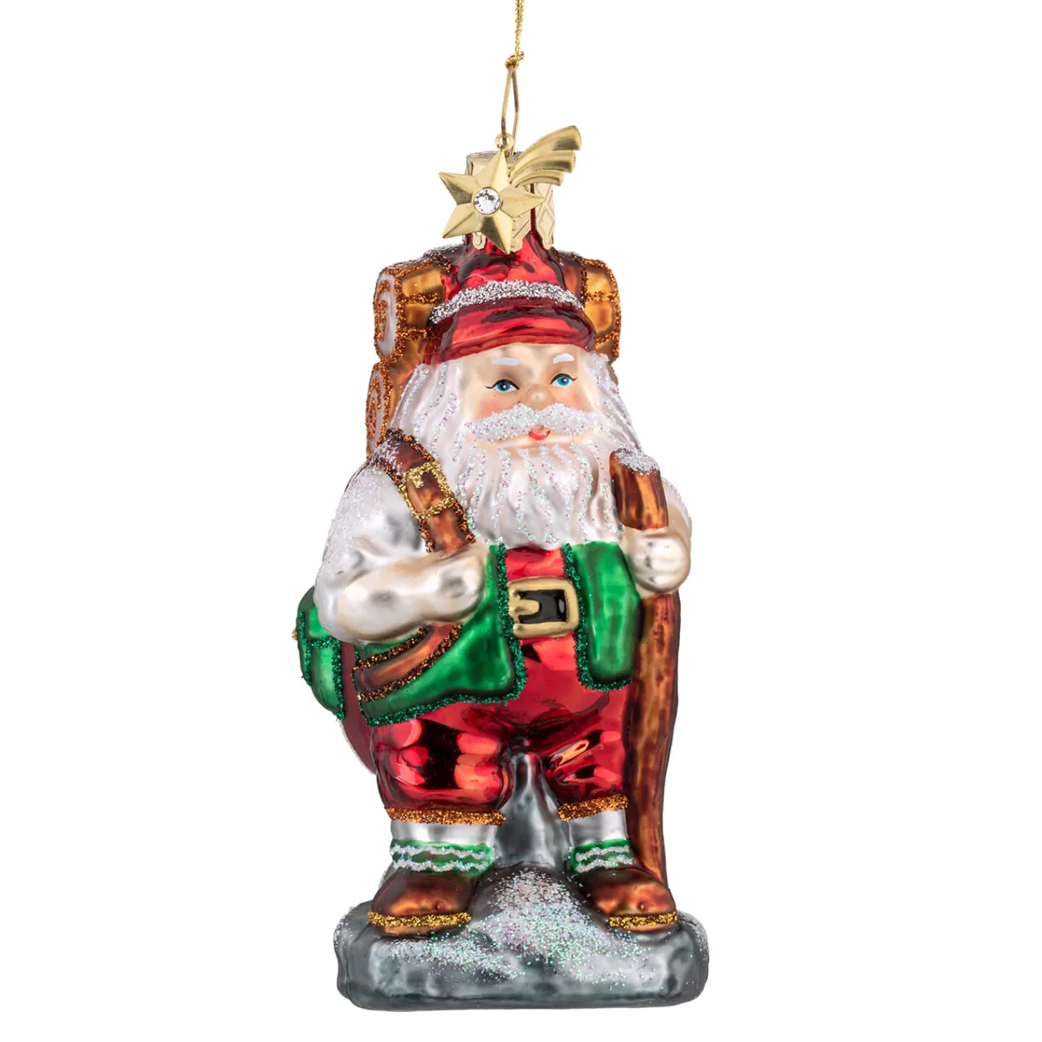 Poesie in Glas Weihnachtsbaum Deko|Weihnachtskugeln Aus Glas-Weihnachtsmann als Wanderer