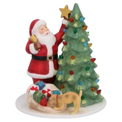 Standfiguren-Weihnachtsmann beim Baum schmücken