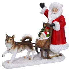 Standfiguren-Weihnachtsmann mit Hundeschlitten, Standfigur