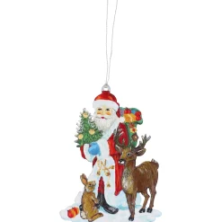 Käthes Original Baumschmuck Aus Zinn-Weihnachtsmann mit Waldtieren, Zinn-Baumbehang