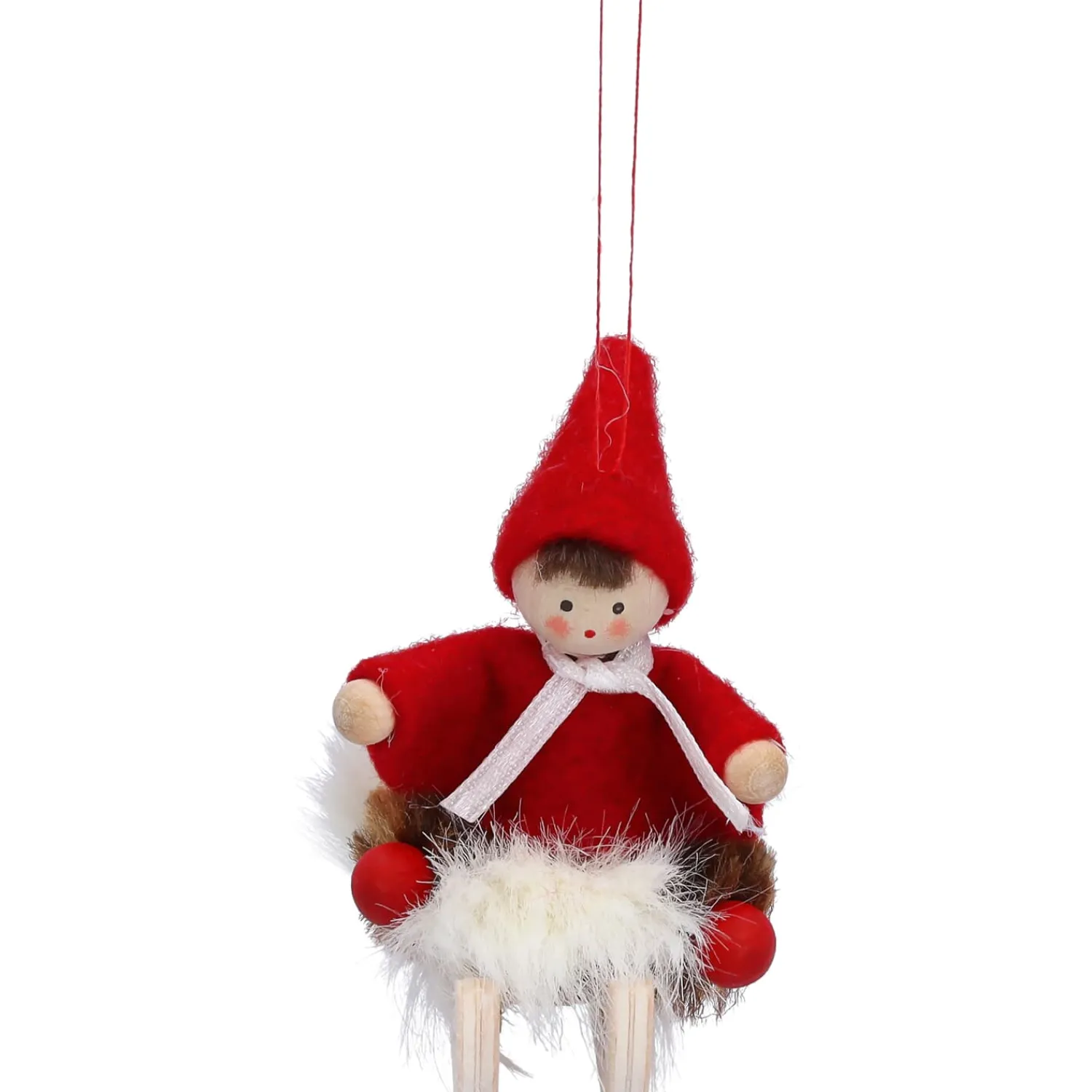 Käthes Original Käthes Original Figuren|Christbaumschmuck Holz-Weihnachtswichtel auf Schlitten, rot, Holz-Baumbehang