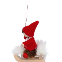 Käthes Original Käthes Original Figuren|Christbaumschmuck Holz-Weihnachtswichtel auf Schlitten, rot, Holz-Baumbehang
