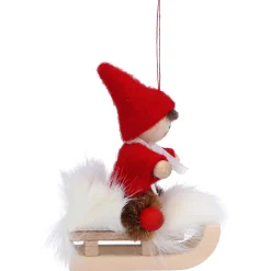 Käthes Original Käthes Original Figuren|Christbaumschmuck Holz-Weihnachtswichtel auf Schlitten, rot, Holz-Baumbehang