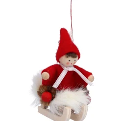Käthes Original Käthes Original Figuren|Christbaumschmuck Holz-Weihnachtswichtel auf Schlitten, rot, Holz-Baumbehang