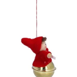 Käthes Original Käthes Original Figuren|Christbaumschmuck Holz-Weihnachtswichtel auf Schelle, rot, Holz-Baumbehang