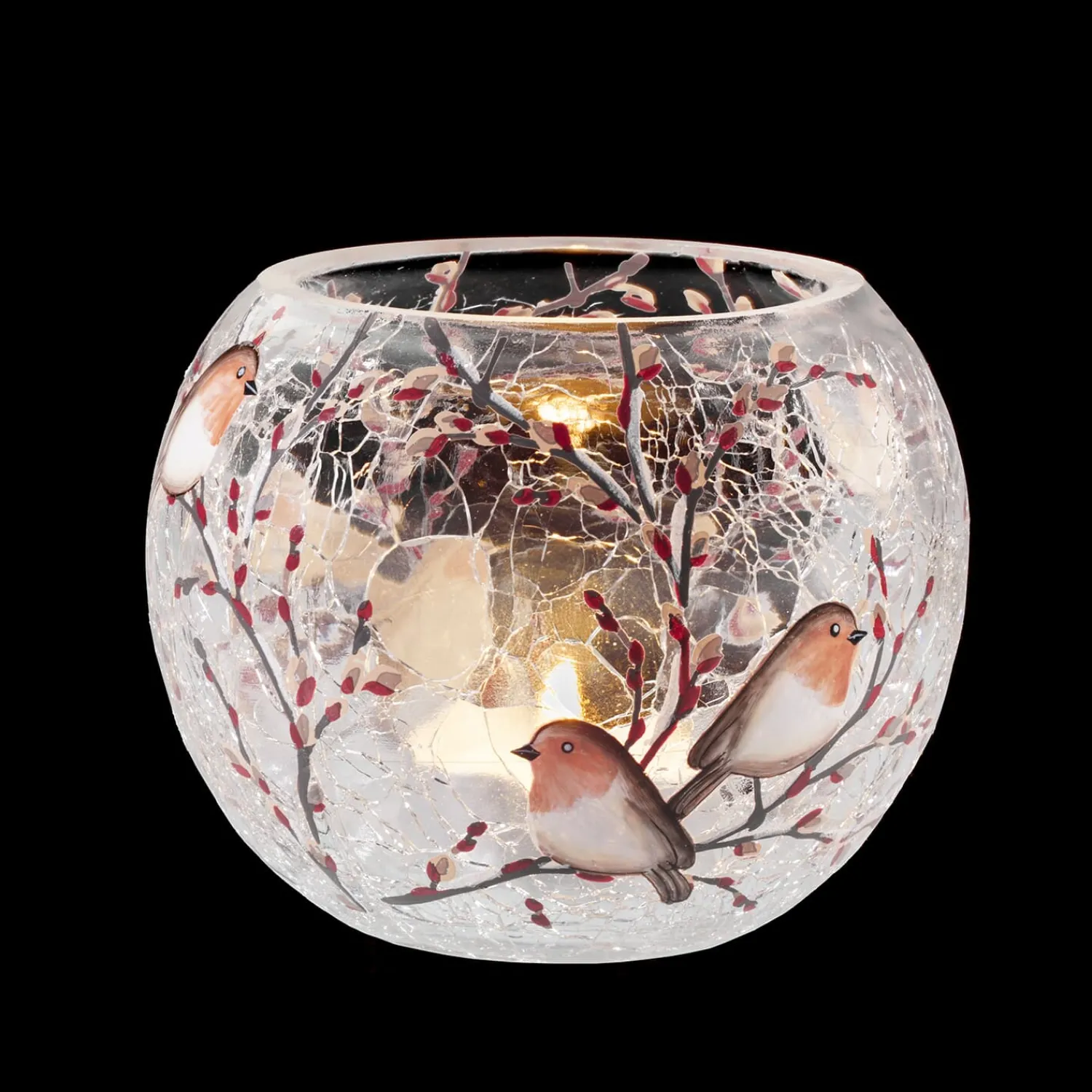 Kerzen & Teelichthalter-Windlicht "Rotkehlchenfamilie" oval , 8 cm