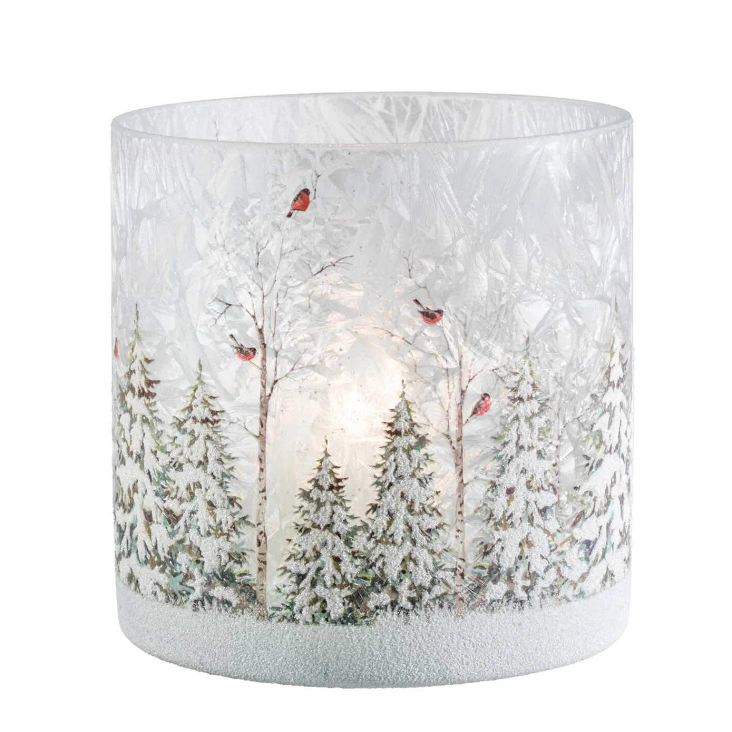 Kerzen & Teelichthalter-Windlicht "Winterwald mit Vögeln", 15 cm