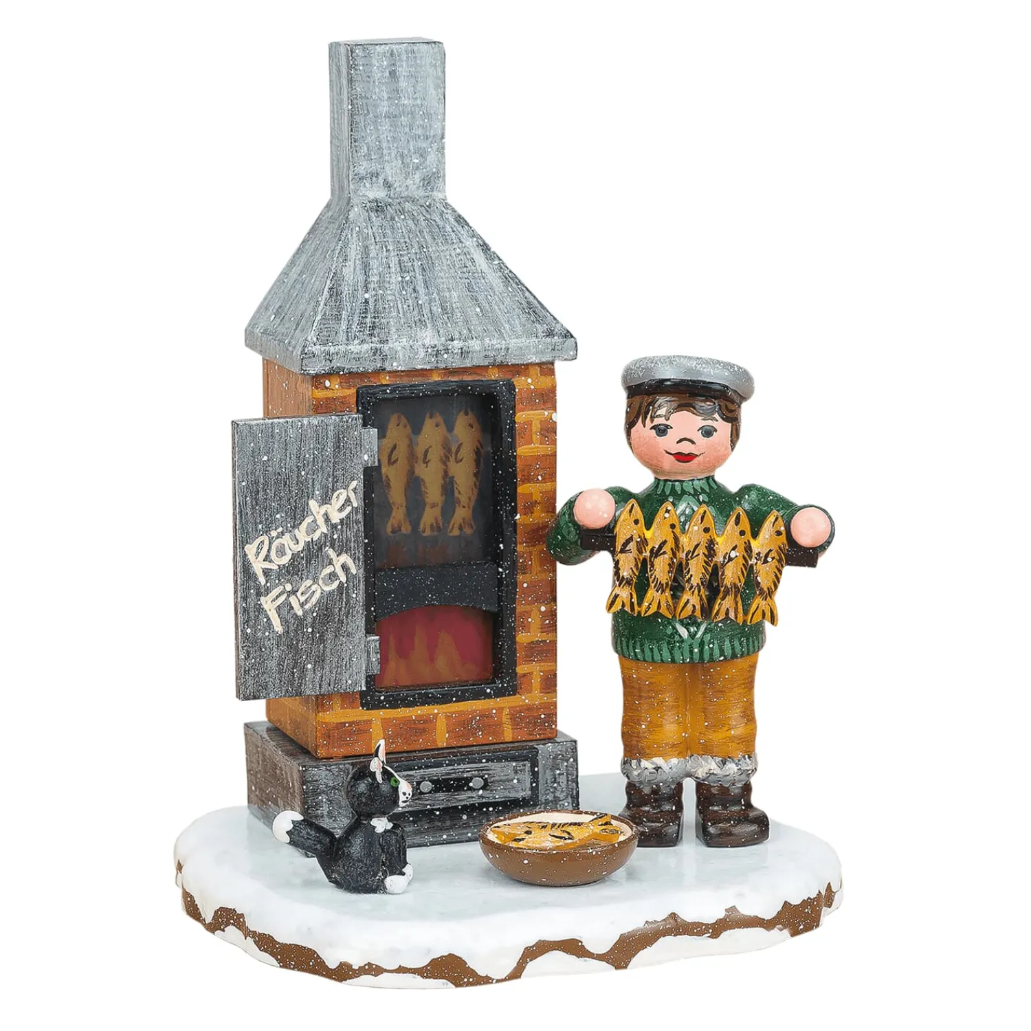 Hubrig Volkskunst Hubrig Miniaturen-Winterkinder Fischräucherei, elektrisch beleuchtet