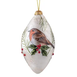 Baumschmuck Aus Perlmutt-Zapfen aus Perlmutt Rotkehlchen auf Zweig, 6 cm