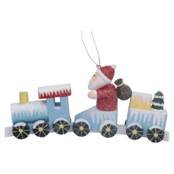 Käthes Original Christbaumschmuck Holz-Zug mit Weihnachtsmann